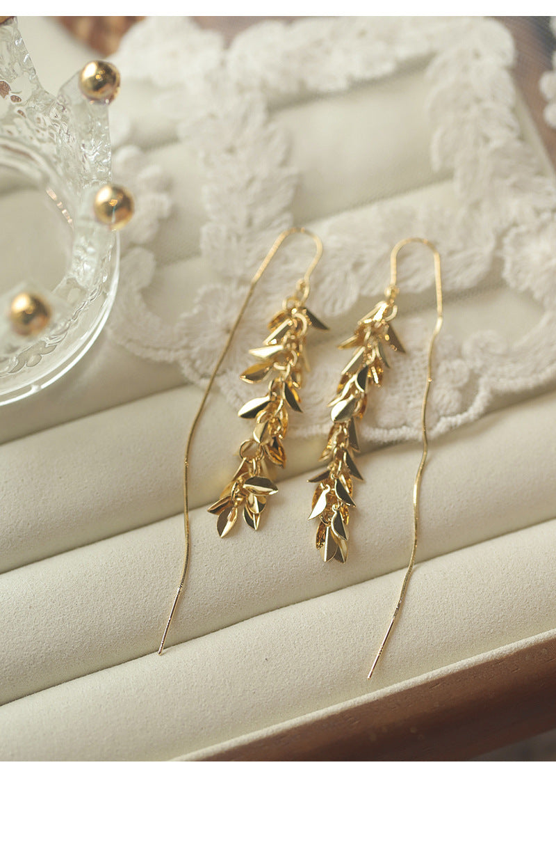 Unique Design Gold Wheat Ear Long Tassel Earrings Ear Thread Light Luxury Elegant Fashion Minimalist Style Earrings