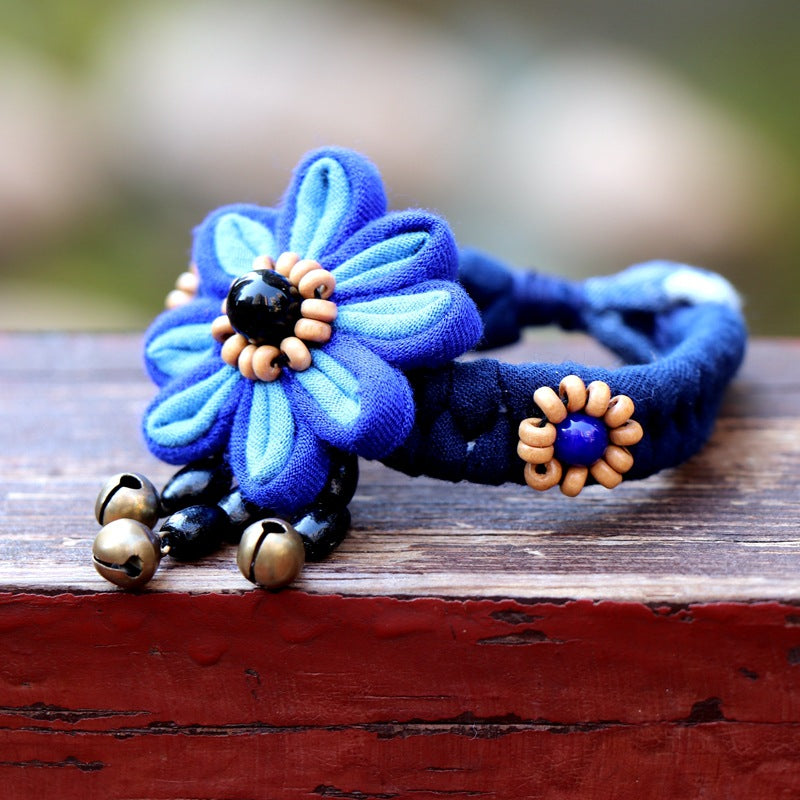 Blue Tie Dye Cloth Bracelet Dali Lijiang Hot Sale Hand-stitched Flower Fabric Bracelet Bracelet