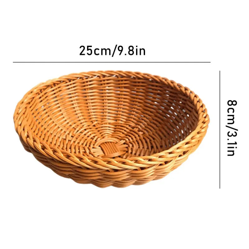 Round Natural Fruit Baskets Food Storage Bowl Decorative Rattan Wicker Serving Basket For Dessert Snacks Bread Baskets 22/25cm