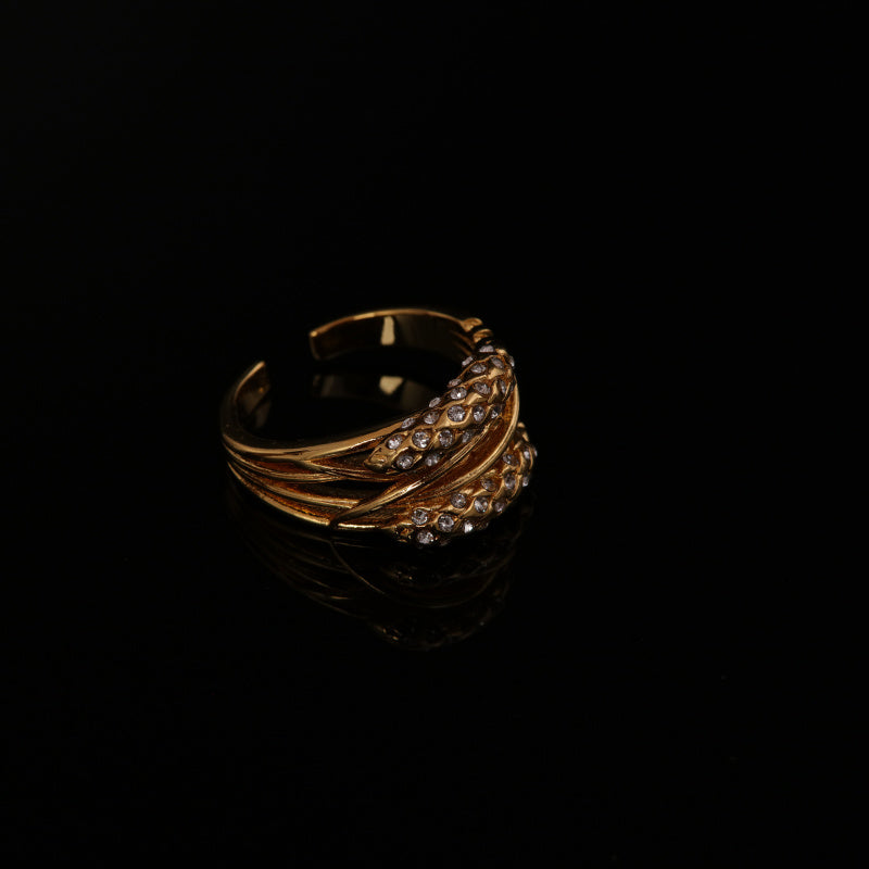 Fashion Light Luxury Niche Qingdao Factory Wholesale Copper Plated Bright Gold Wheat Ear Diamond Ring