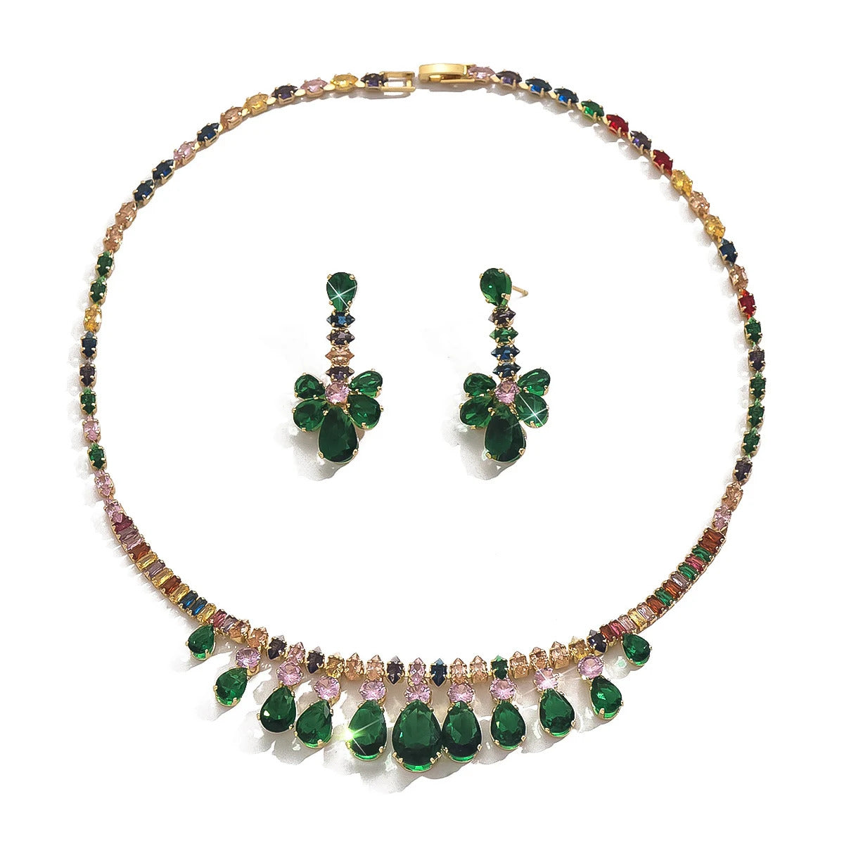 3PC Women's Fashion Zircon Water Drop Necklace Earrings Jewelry Set Design Sense Wedding Party Festival Gift-8563