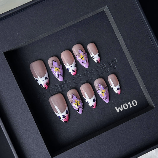 Pure Handmade Carved Nail Stickers Wearable Nail Pieces High-end Autumn Winter European and American Cross-border Wholesale Handmade Pure