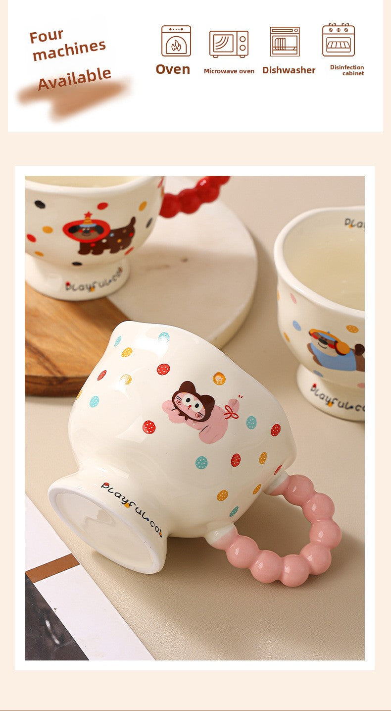 Cute Wave Point Ceramic Cup Mug Home Coffee Cup Couple Cartoon Creative Water Cup Ceramic Breakfast Cup