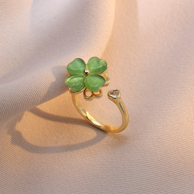 Rotating Ring for Women with Micro Paved Zircon, Elegant and Minimalist Style, Versatile Full Diamond Round Clover Ring Jewelry