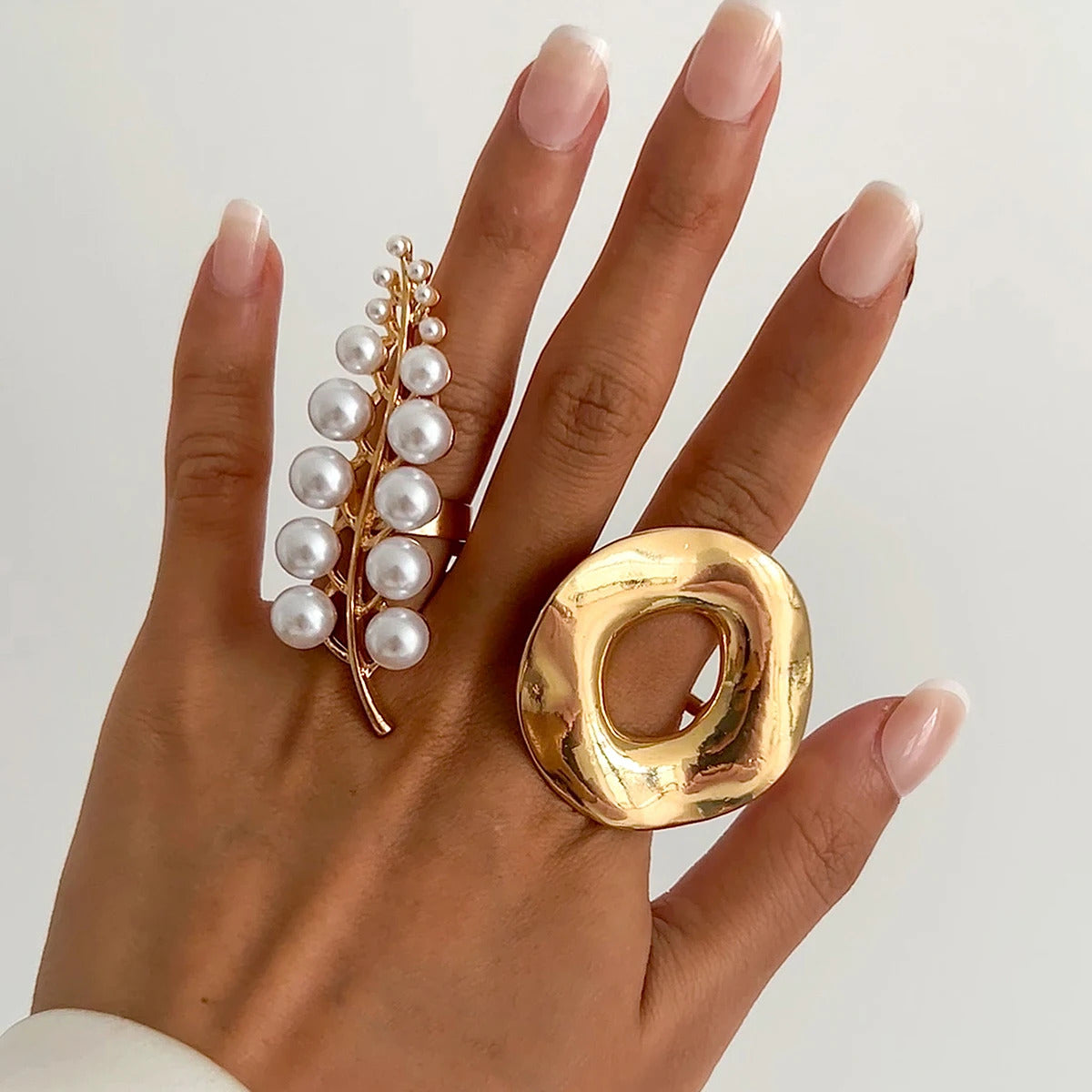 Ingemark Creative Unique Metal Petal Flower Branch Open Ring Women Punk Gold Color Geometric Adjustable Rings Y2K Couple Jewelry