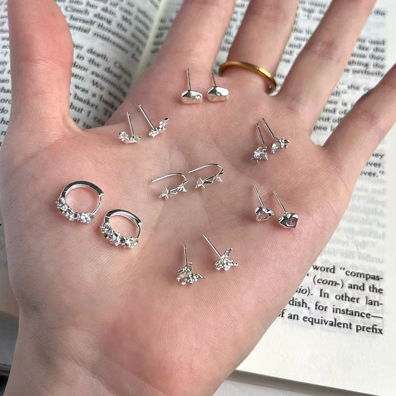 925 Silver Needle Love Butterfly Gravel Fashionable and Versatile Earrings Niche Unique Design Pearl Flower Earrings Earrings