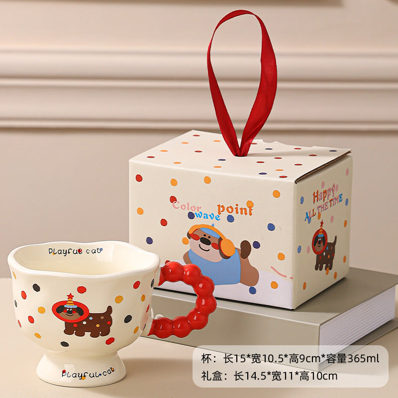 Cute Wave Point Ceramic Cup Mug Home Coffee Cup Couple Cartoon Creative Water Cup Ceramic Breakfast Cup