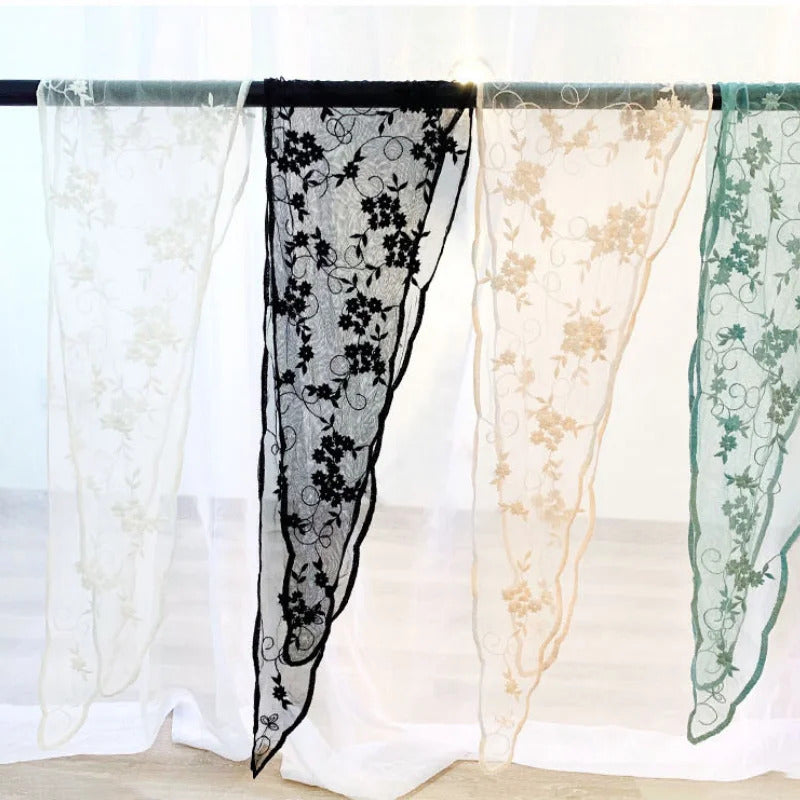 Korean Lace Embroidered Long Silk Scarf Sunscreen Neck Protection Pastoral Lady Beautiful Triangular Embroidered Spring Summer