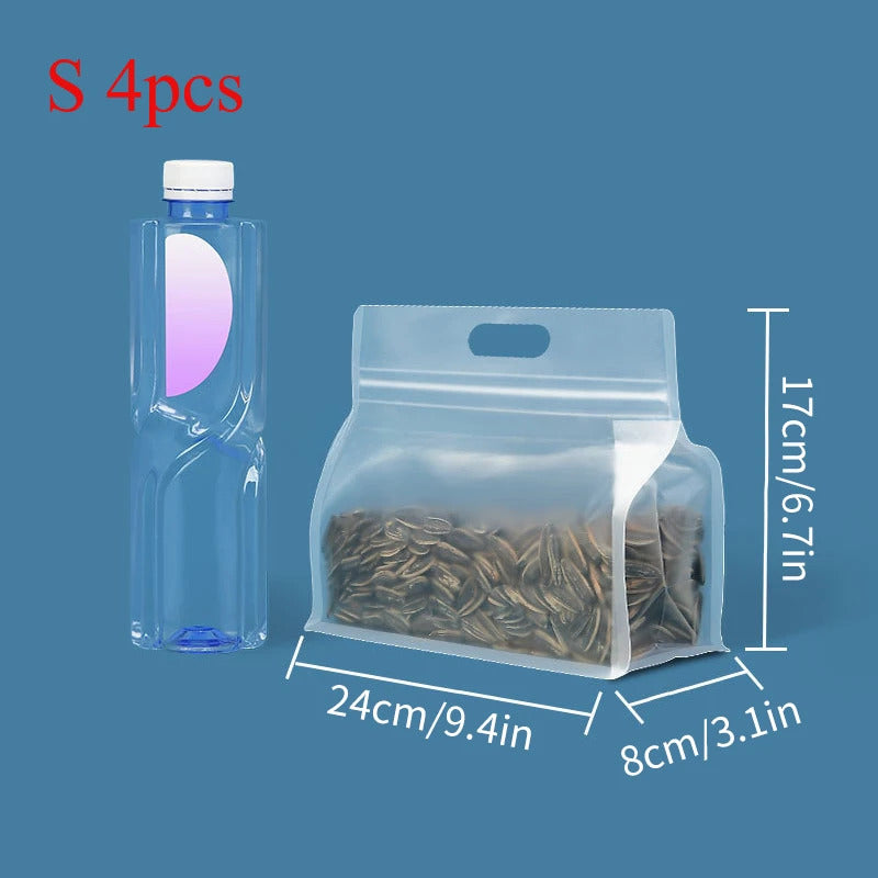 4PC PET Food Storage Bag Stand Up Zip Shut Bags Reusable Ziplock Saran Wrap Plastic Bags Leakproof Food Fresh-keeping Packaging