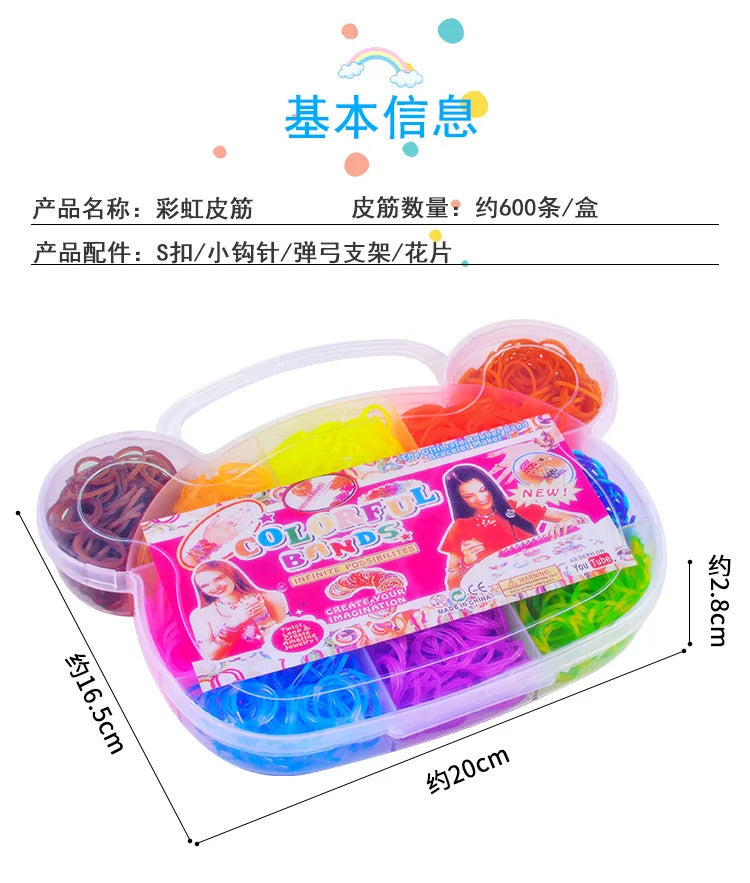 600pcs Rubber Bands Creative Colorful Loom Band Set Rainbow Bracelet Making Kit DIY Woven Bracelets Craft Toys For Girls Gifts