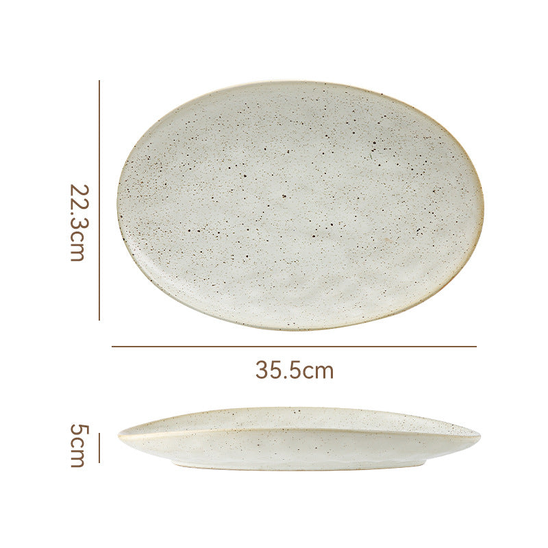 Vintage Coarse Pottery Oval Ceramic Long Plate Restaurant Home Large Capacity Personalized Fish Plate Sushi Pastry Dessert Display Plate