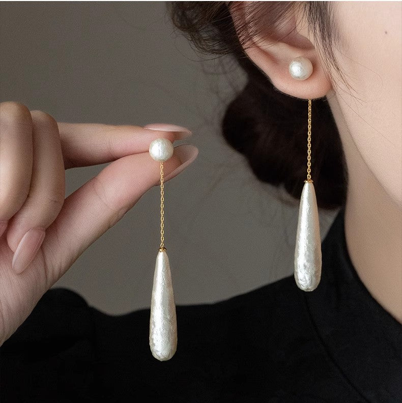 Chinese Retro Elegant New Fashion Silver Needle Earrings Tassel Dress Cotton Bead Long Earrings