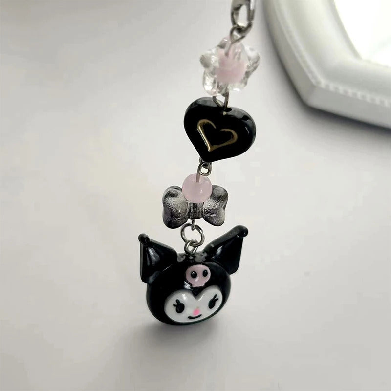 Kawaii Kuromi Phone Chain Sweet Pendant Earphone Case Hanging Rope Anti-Lost Lanyard Bag Decor