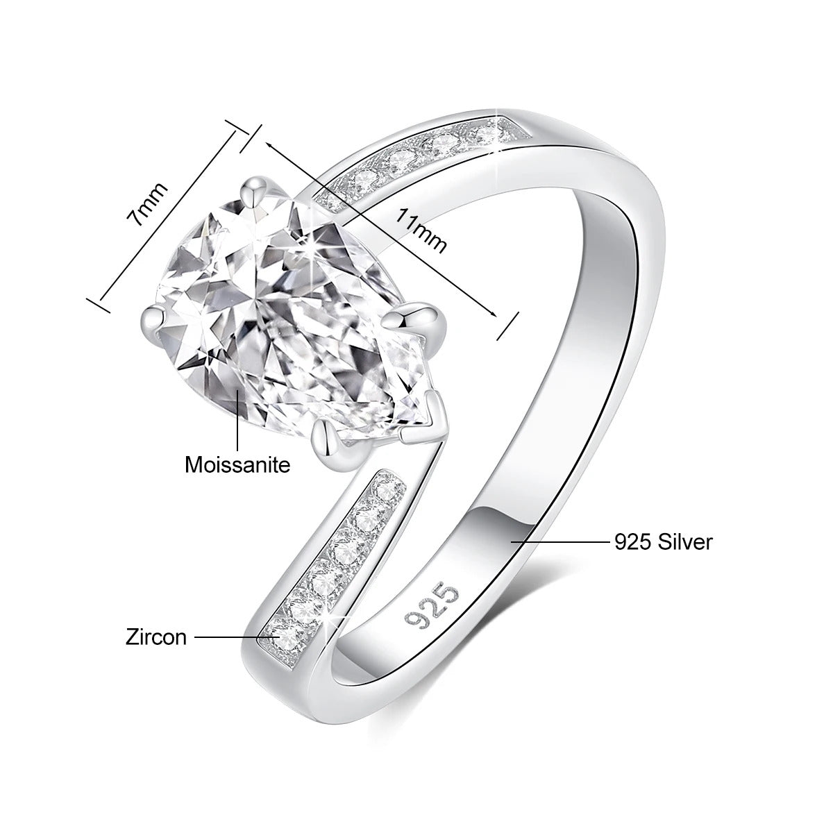 18k Gold Plated Pear Cut Moissanite Rings 3CT 925 Sterling Silver Wedding Band for Women Trendy Engagement Gift Fine Jewelry