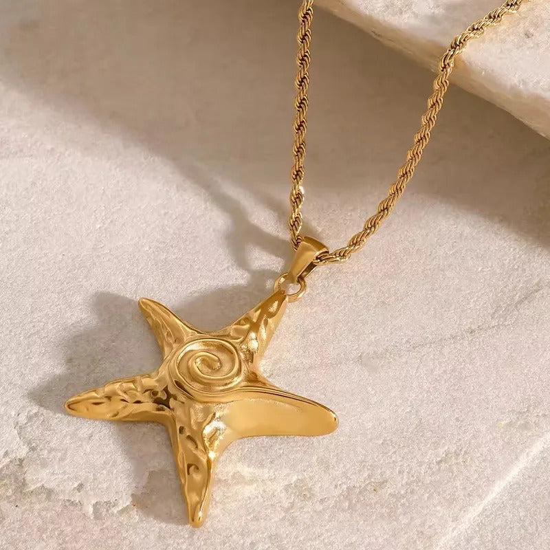 NEW Starfish Stainless Steel Pendant Necklace 18K Gold Plated Waterproof Fashion Jewelry For Women Men