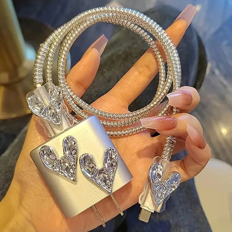 3D Pink Bow Cable Charger Protector Cover For IPhone IPad 18W 20W Original Charger 2024 New Data Line Spiral Winder Protective