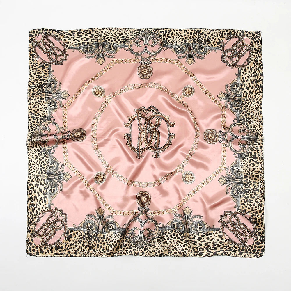 90*90cm Silk Satin Square Scarf Women Leopard Printed Headband Luxury Designers Scarf Handkerchief Foulard Silk Hair Band