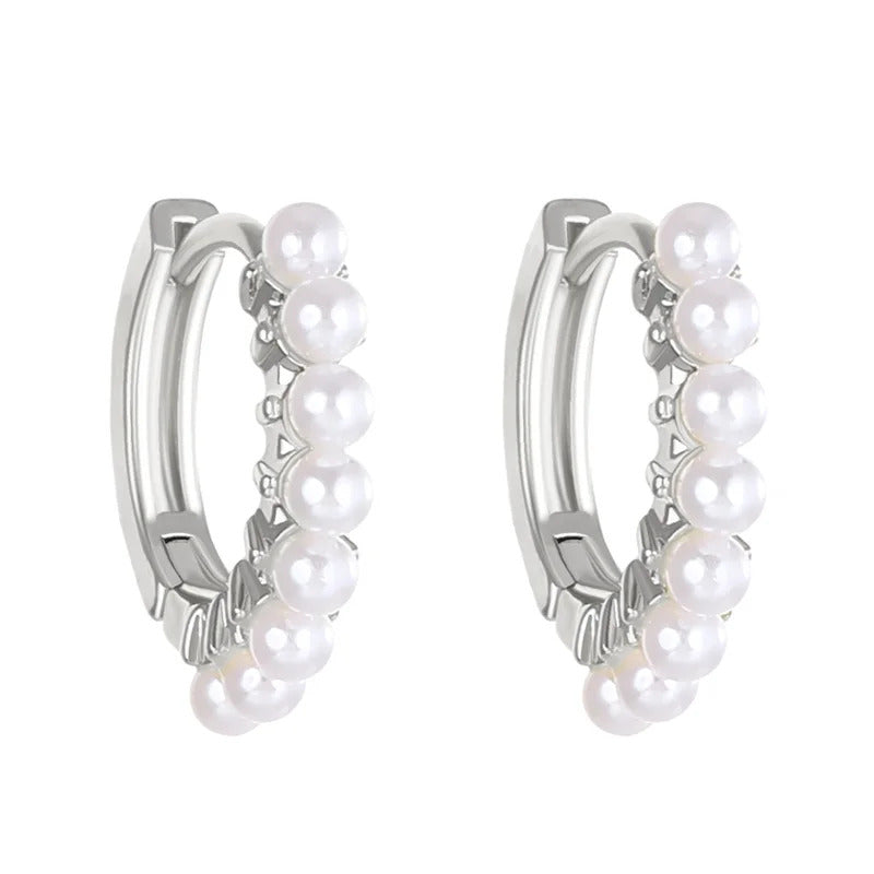 2023 New Cute Pearl Round Hoop Earrings for Women Gold Color Eardrop Minimalist Tiny Huggies Hoops Wedding Fashion Jewelry