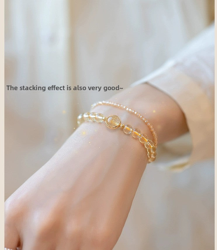 Natural Citrine Bracelet Women's Bracelet Rutile Gold Rutilated Quartz Bracelet Brazil Scattered Beads Money Drawing and Luck Changing Gifts for Girlfriend
