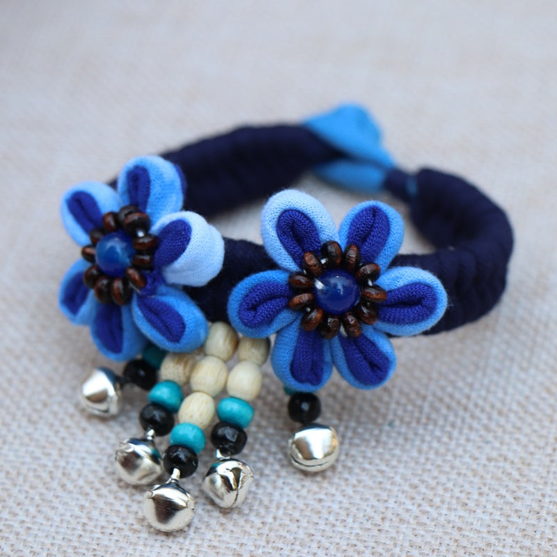Blue Tie Dye Cloth Bracelet Dali Lijiang Hot Sale Hand-stitched Flower Fabric Bracelet Bracelet