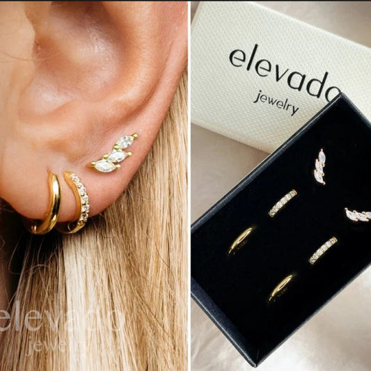 Ear Buckle Copper Plated Real Gold Micro-inlaid Zircon Fashion Women's Earrings Ear Buckle suit Earrings