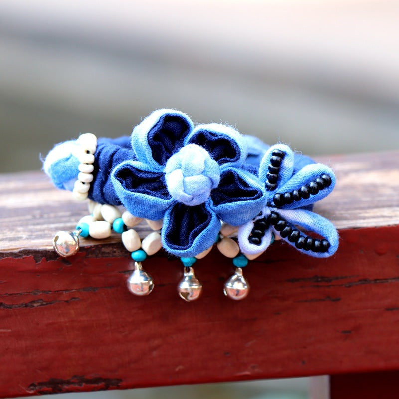 Blue Tie Dye Cloth Bracelet Dali Lijiang Hot Sale Hand-stitched Flower Fabric Bracelet Bracelet