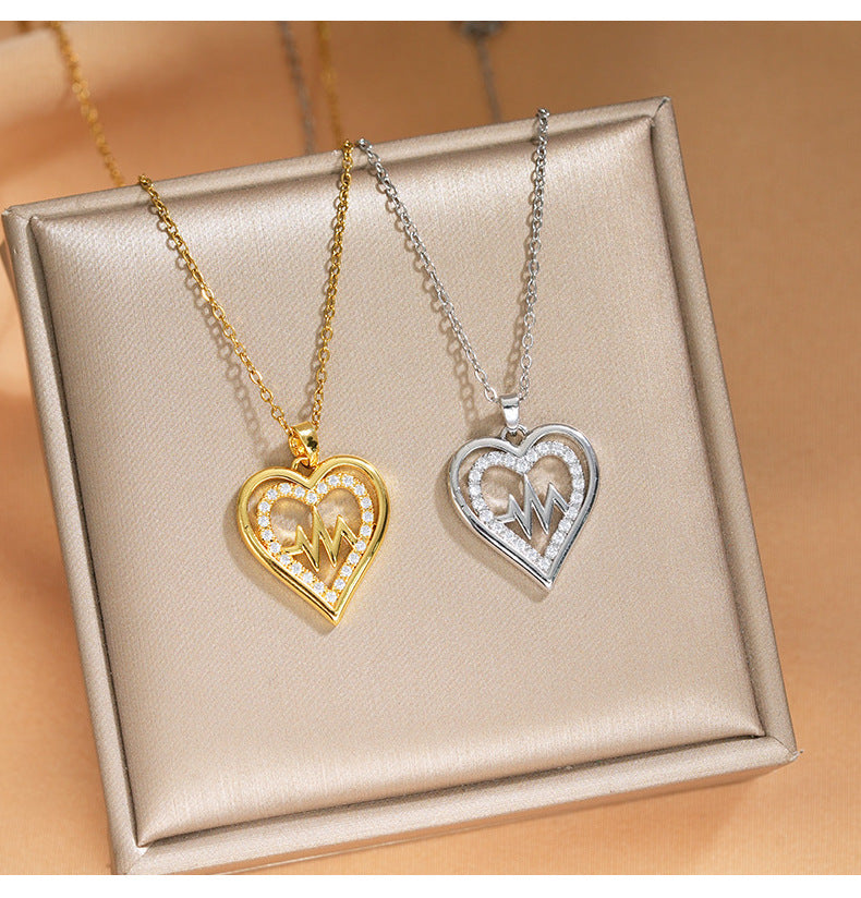 Elegant Inlaid Zircon Exquisite Titanium Steel Necklace for Women Fashionable Versatile Internet Celebrity Collarbone Chain Niche Light Luxury Jewelry