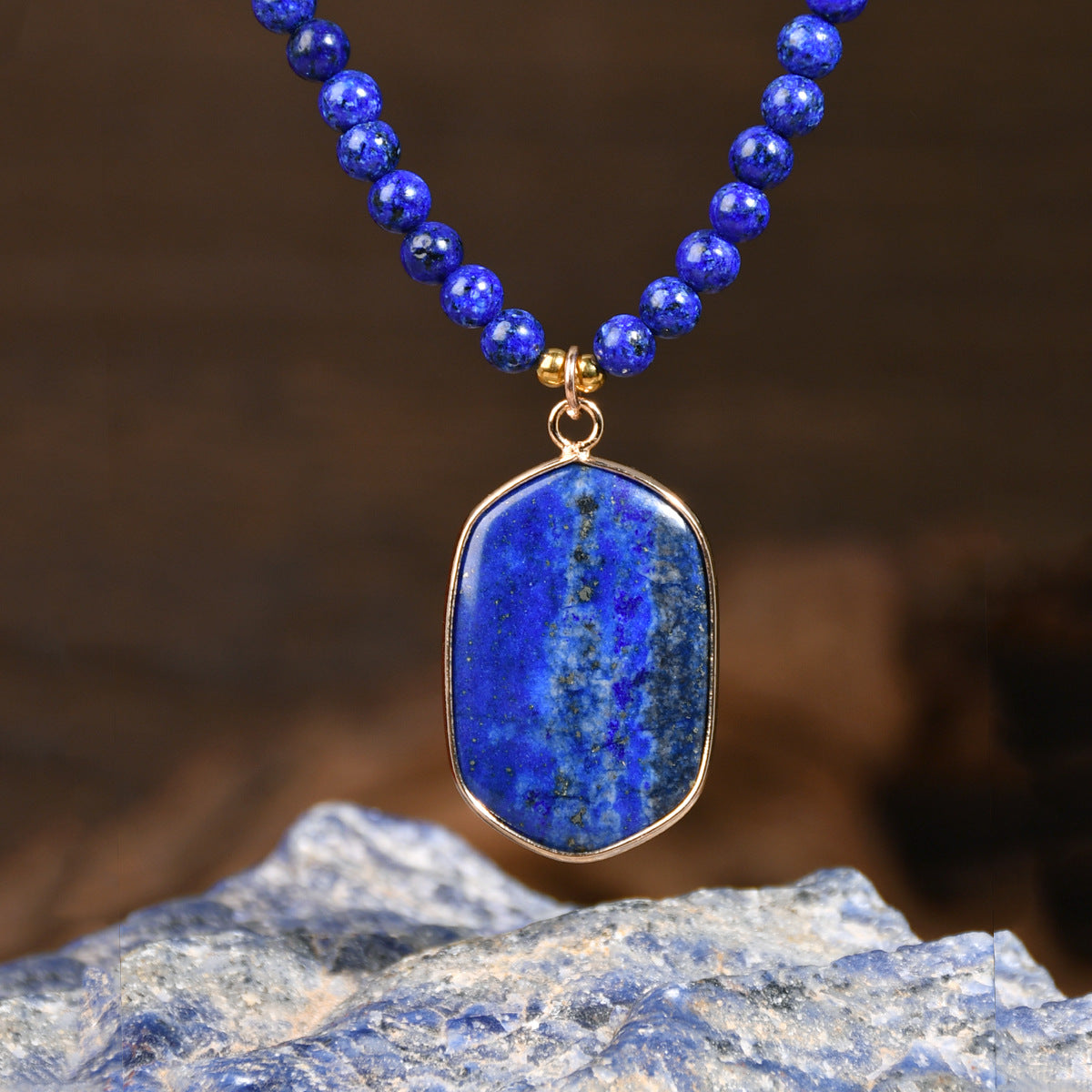 Lapis Lazuli Beaded Necklace for Women, Light Luxury High-End Water Drop Pendant Necklace Jewelry