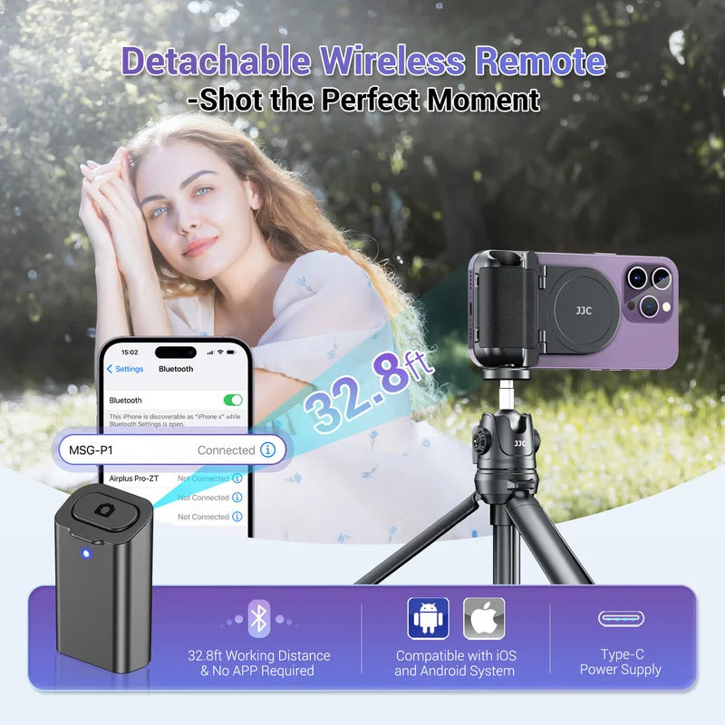JJC Magnetic Phone Grip Selfie Photo Bracket With Wireless Remote Control 1/4" Screw Phone Mount For iPhone 16 15 14 13 series