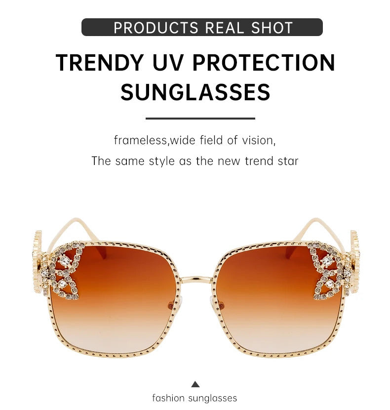 Oversized Square Sunglasses Women Rhinestone Butterfly Frame Sun Glasses 2025 Luxury Brand UV400 Protection Eyewear For Ladies