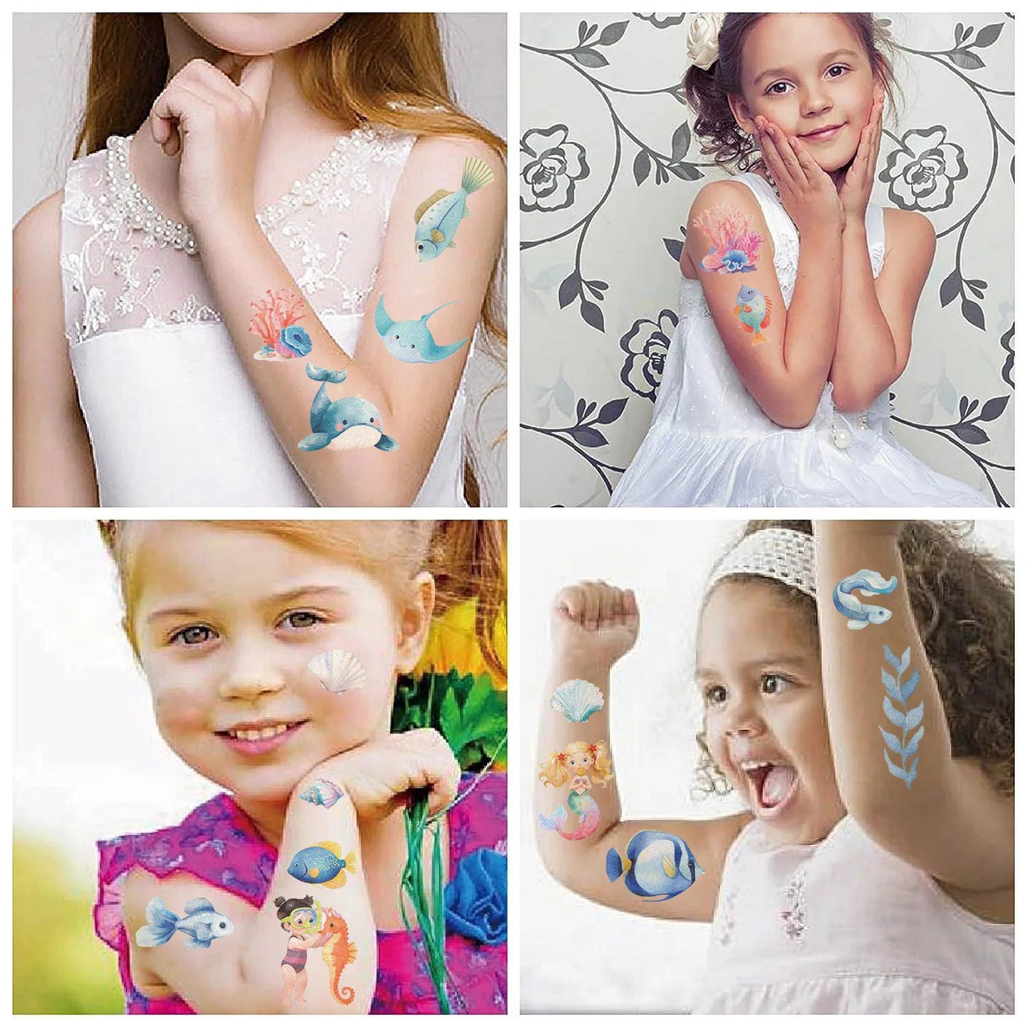 10 Sheets Sea Animals Tattoo Sticker Temporary Fake Tattoo Arm Hands Body Waterdichte Tatouages Pour Gift Kids Toys