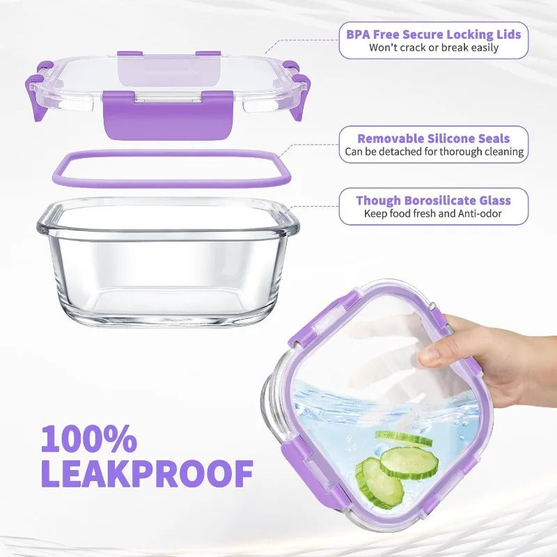 34pcs Glass Food Storage Containers with Lids Set, Airtight Glass Meal Prep Containers (17 Containers & 17 Lids), Leak Proof