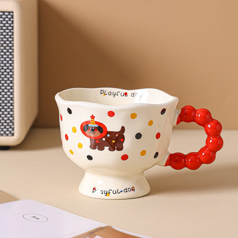 Cute Wave Point Ceramic Cup Mug Home Coffee Cup Couple Cartoon Creative Water Cup Ceramic Breakfast Cup