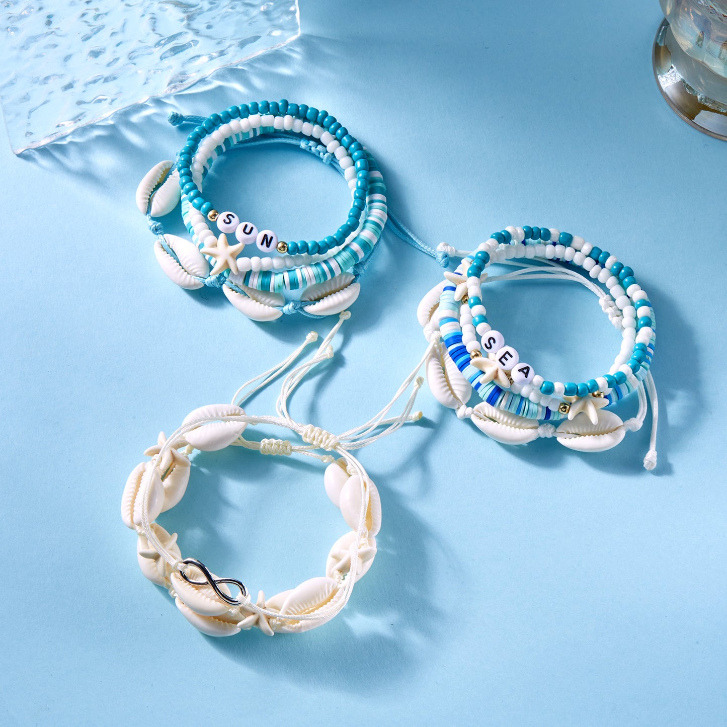 Bohemian Style Beach Vacation Conch Starfish Turtle Seed Bead Bracelet for Women