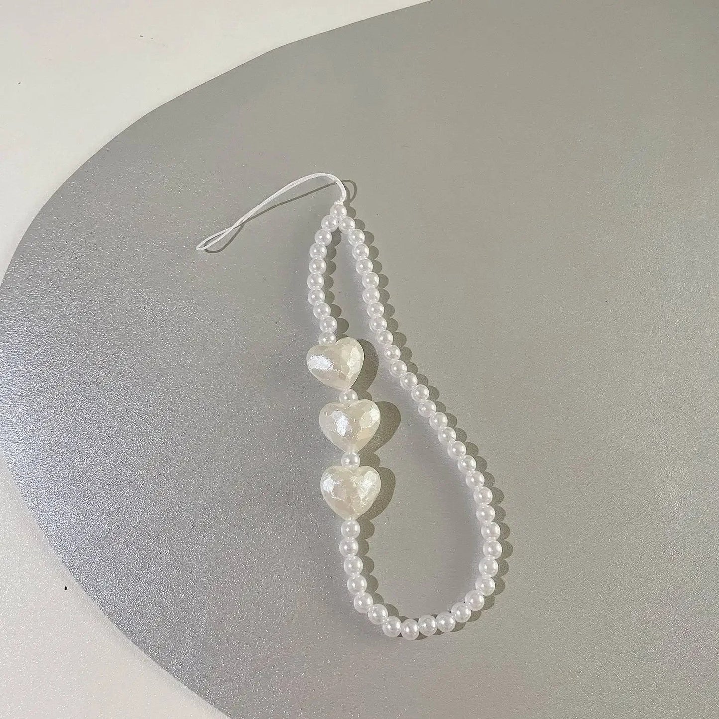 1pc Acrylic Mobile Phone Chain DIY Handmade Pearl Heart Bowknot Bear Beads for Women Girls Charm Telephone Lanyard Hanging Rope