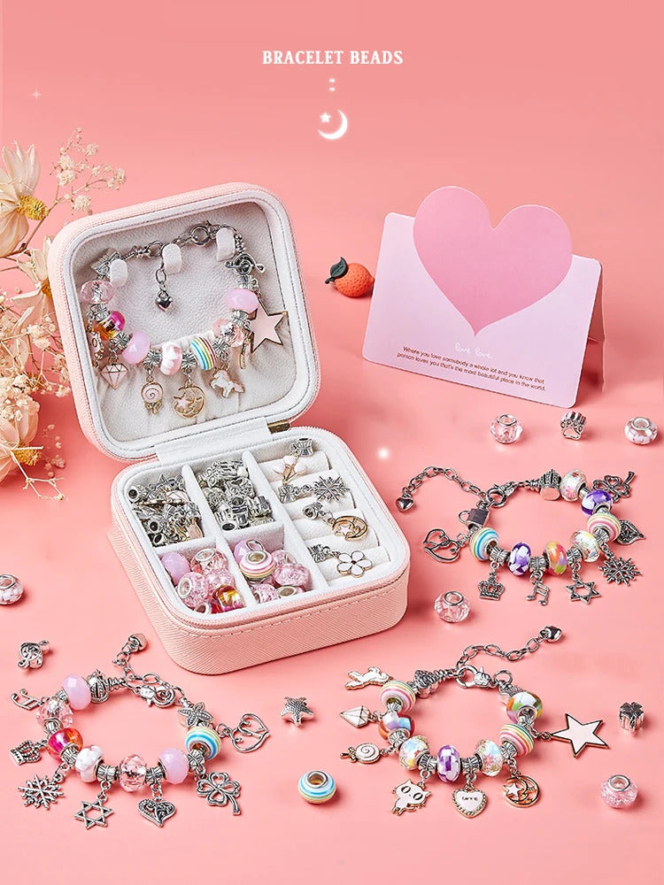 DIY Beaded Bracelet Set with Storage Box for Girls Gift Acrylic European Large Hole Beads Handmade Diy Jewelry Making Kit