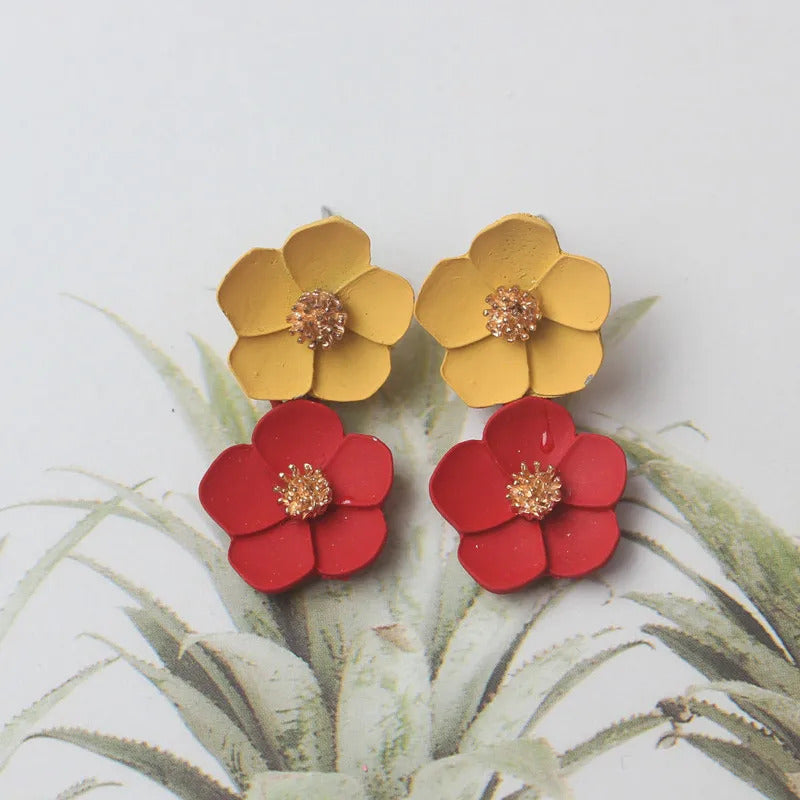 Korean New Double-layers Flower Drop Earrings for Ladies Exaggerated Women Floral Earrings Fashion Jewelry aretes de mujer