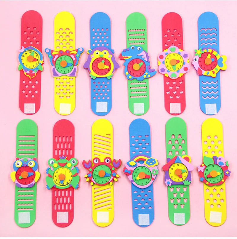 2/4/6PCS 3D EVA Foam Watch Kids DIY Art Craft Toys Cartoon Animal Clock Bracelet Handmade Material Kits For Children Boys Girls