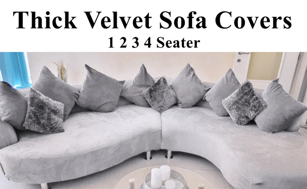 Velvet Sofa Cover Thick Elastic 1/2/3/4 Seater Sofa Cover for Living Room Velvet Plush L Shaped Corner Sofa Cover Couch Cover
