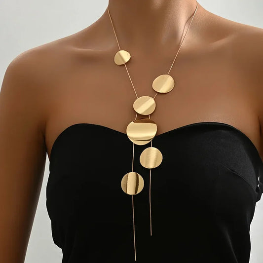 Vintage Gold Color Simple Europe and America Exaggerated Irregular Round Tassel Necklace Women's Party Jewelry Gift Accessories