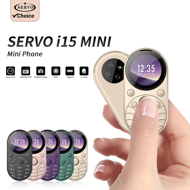 SERVO i15 Mini Circular Mobile Phone 1.39"Round Screen Magic Voice Speed Dial Blacklist Flashlight Oval Little Cellphone Type-C