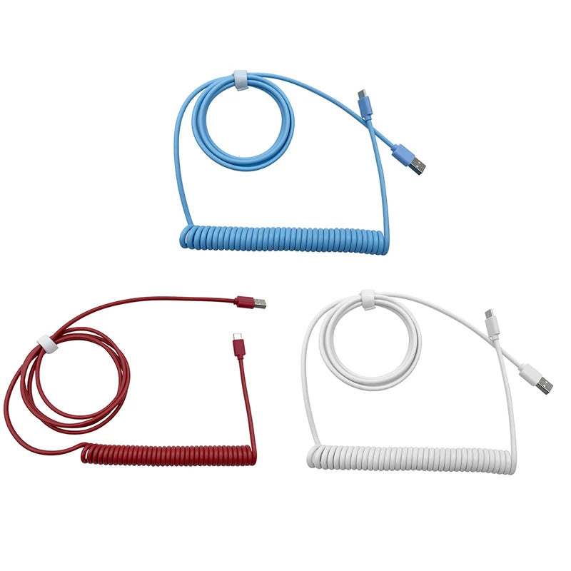 PU Mechanical Keyboard Data Cable Type-C to USB Coiled Spring Aviator Wire 1.5-3m Computer Peripherals