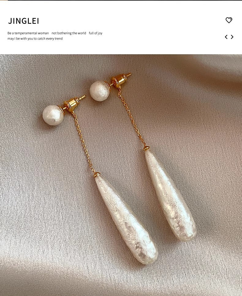 Chinese Retro Elegant New Fashion Silver Needle Earrings Tassel Dress Cotton Bead Long Earrings