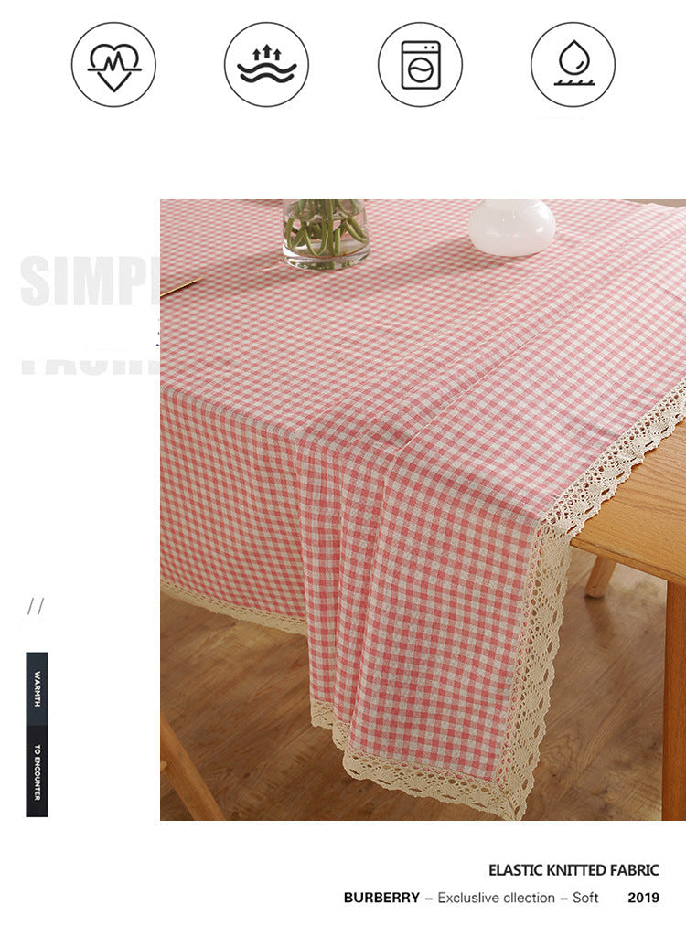 Fresh Cotton and Linen Plaid Tablecloth Coffee Table Dining Table Kindergarten Student Lace Cloth Art Square Picnic Tablecloth