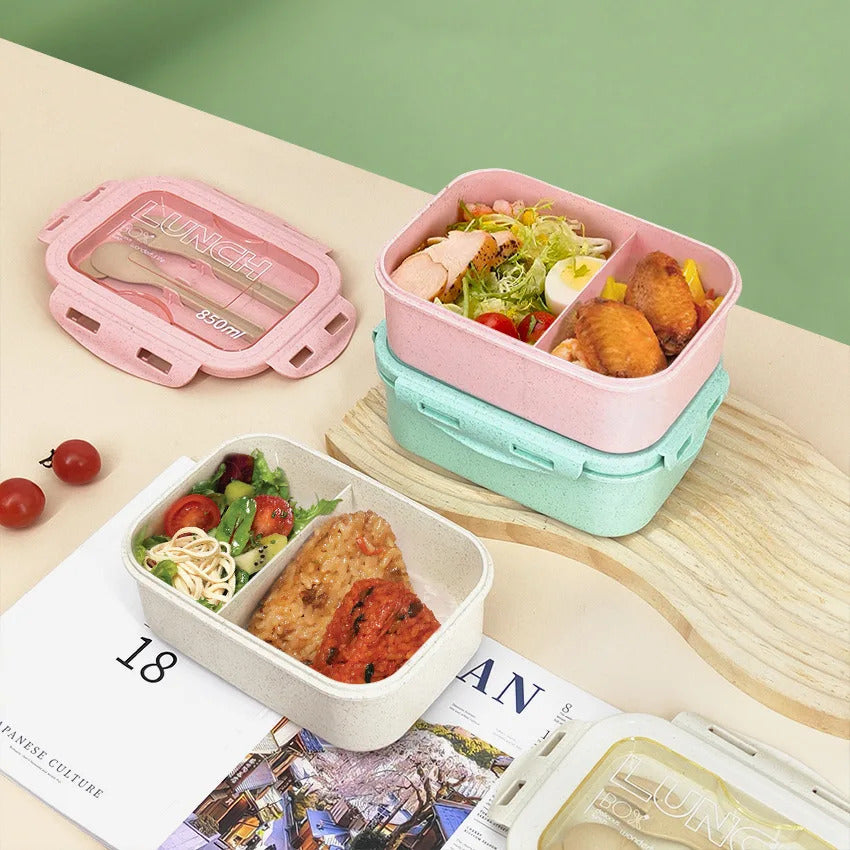 1100ML Lunch Box For Kids School Adults Office Wheat Straw Microwave Picnic Storage Portable Big Bento Box With Spoon Chopsticks