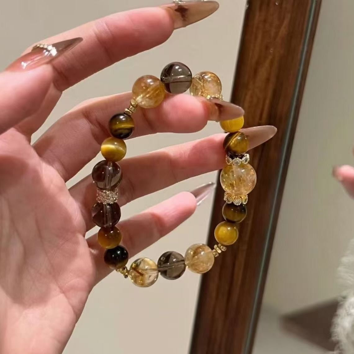 Jinba Big Comprehensive Natural Citrine Golden Tiger Eye Citrine Original Design Bracelet Citrine White Crystal Bracelet