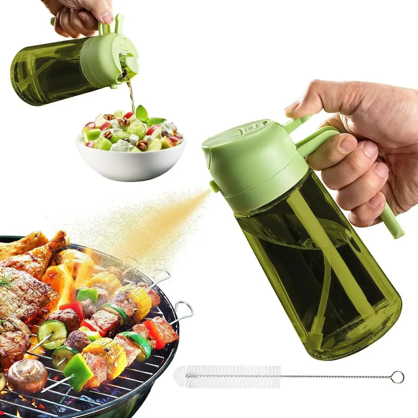 2-in-1 Dark Glass Oil Sprayer Olive Oil Dispenser Black Lightproof Oil Sprayer for Cooking Salads and Barbecues Barbecue Tools