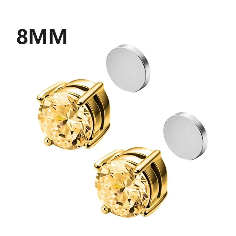1Pairs Crystal Strong Magnetic Ear Stud Clip Earrings for Men and Women Punk Round Zircon Magnet Earrings Non Piercing Jewelry