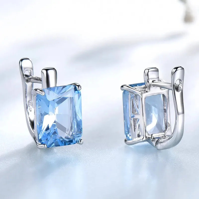 925 Sterling Silver  Sky Blue Topaz Gemstone Clip On Earrings  Solid  For Women Party  Birthday  Fashion Fine Jewelry Gift