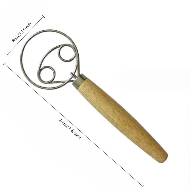 Best Wooden Hand Dough Whisk Stainless Steel Doutch Dough Whisk Kichen Cooking Whisks Utensil Egg Beater Pastry Tool